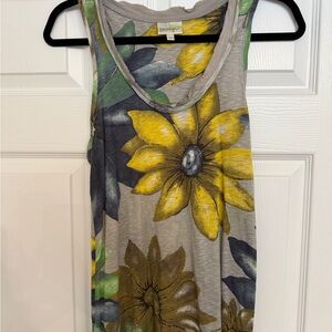 Anthropologie Gray and Yellow Floral Tank Top